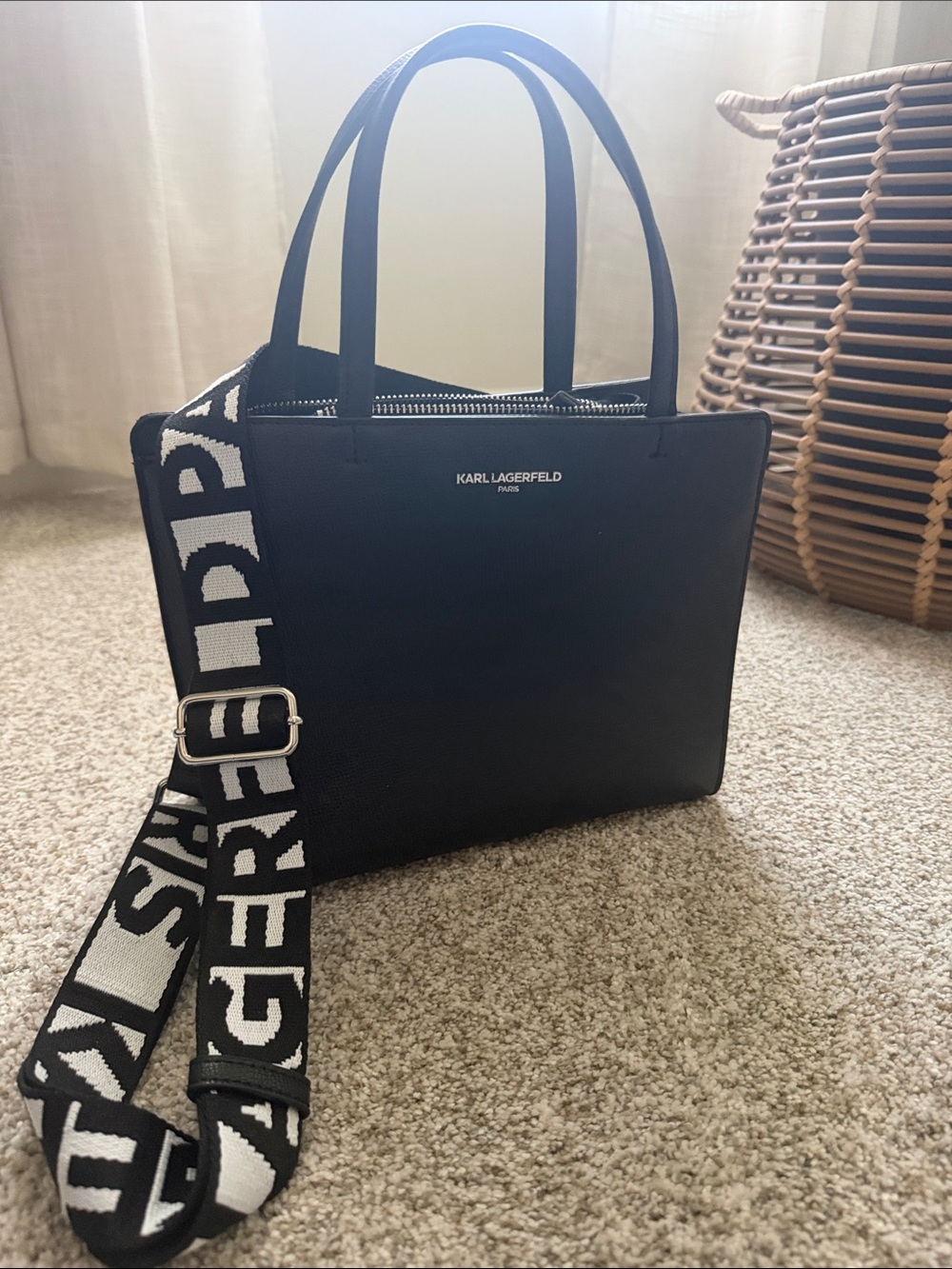 Karl Lagerfeld Black Satchel w/ Contrast Logo Strap
